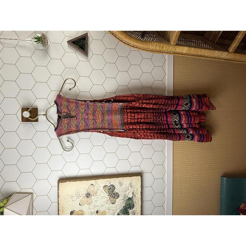 Free People Red Rare Hearts Crochet Sweater Tunic Dress - Size - Medium - Picture 6 of 9